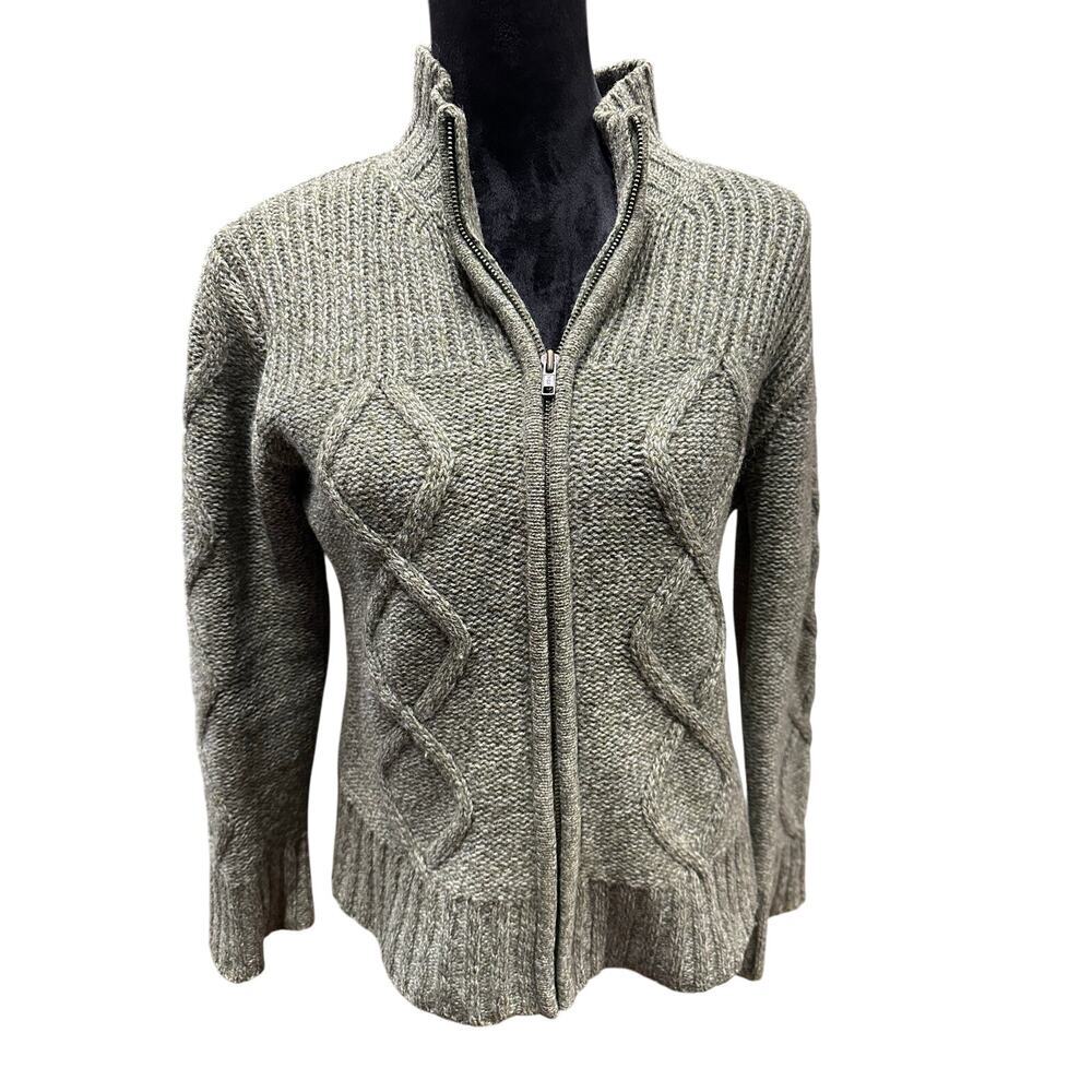 Northern Trading Co Women’s 100% Wool Cardigan Full Zip Green M Pet Chunky Warm